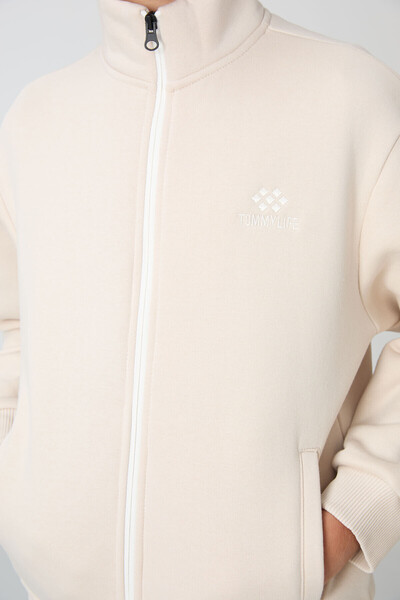 TOMMY LIFE Bej Pamuklu Kalın İçi Tüylü Yumuşak Dokulu Standart Fit Nakışlı Erkek Çocuk Eşofman Takım - 11256