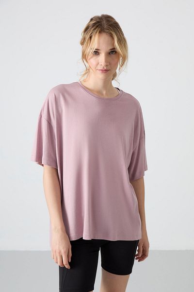 TOMMY LIFE Soft Buttoned Dried Rose Oversize Women's T-Shirt - 97285