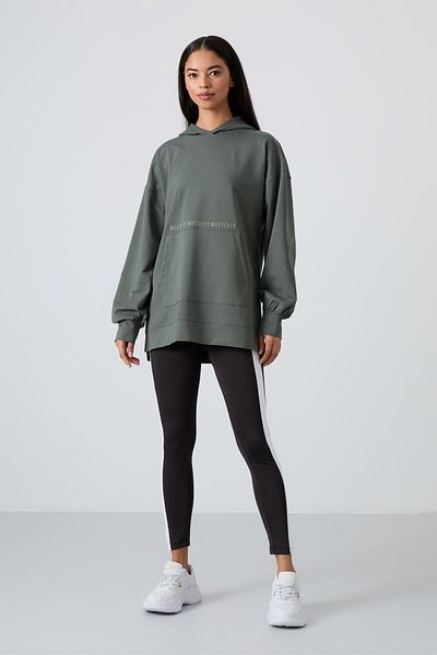 TOMMY LIFE Çağla Balloon Sleeve Text Vyšívaná dámská oversize tunická mikina - 97163