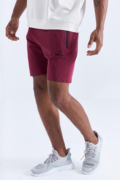 TOMMY LIFE Purple Zipper Pocket Lace Up Standard Fit Men's Shorts - 81234