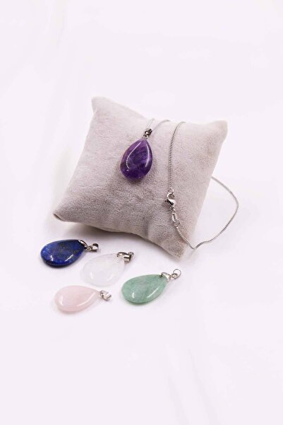 Lapis Lazuli-Pink Quartz-Crystal Quartz-Amethyst-Aventurine Natural Stones Drop Model Necklace Set of 5