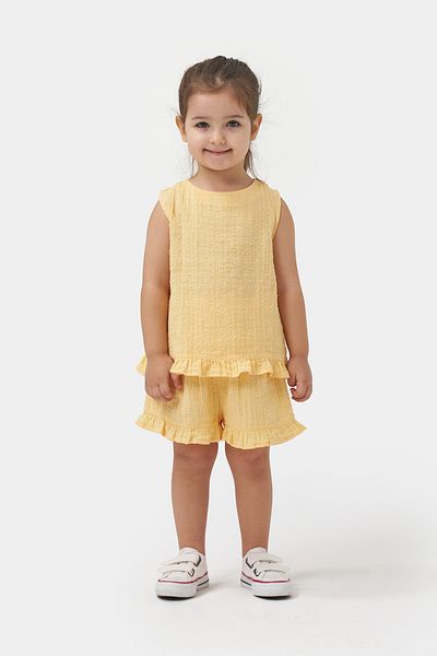 Minipodyum Girl's Summer Muslin Double Set with Ruffles on the Back
