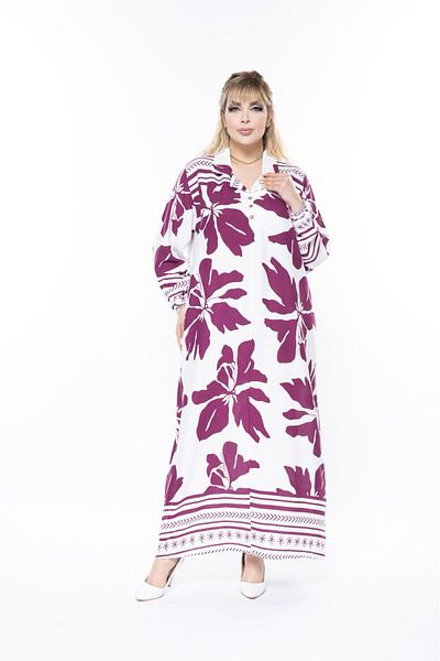 mervemoda ΚΚΓυναικείο μακρυμάνικο καλοκαιρινό φόρεμα μεγάλου μεγέθους