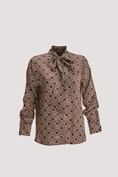 Nomads Felt Seljuk Pattern Dark Brown Scarf Collar 100% Silk Shirt