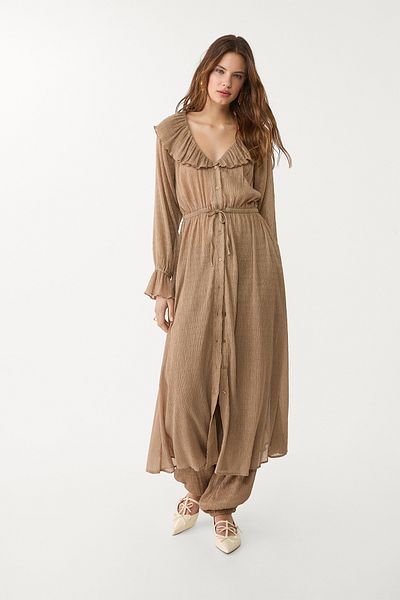 Stradivarius Long Ruffled Blouse With Metallic Thread Limited Edition