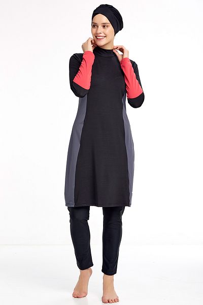 Elit Lycra Battalini Plus Size Long Sleeved Fully Covered Black Hijab Swimsuit