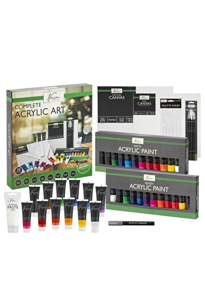 Nassau fine art Set pictura 38 piese cu pensule, panze, culori acrilice si ac...