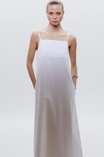 Beauty Omelette White Square Collar Long Poplin Dress