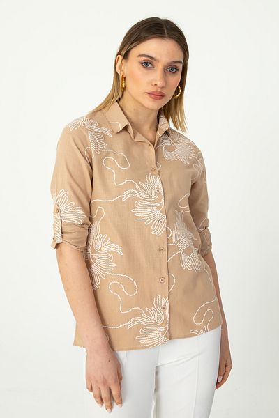 Nuevo Stone Chain Sleeve Folded Linen Shirt