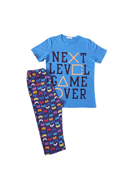 Newteam Desenli Kısa Kolu Kapri Erkek Çocuk Pijama Takımı 3302