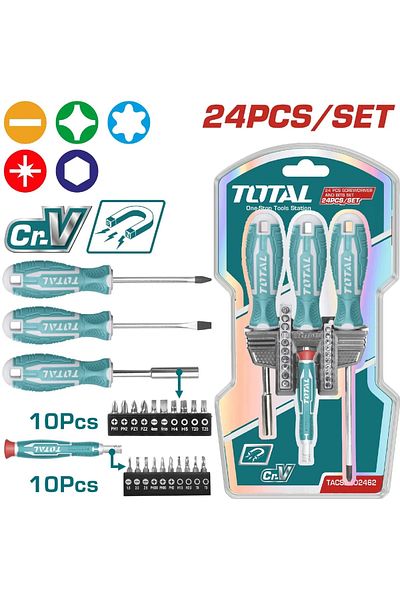 TOTAL 24Pcs Screwdriver and Bits Set