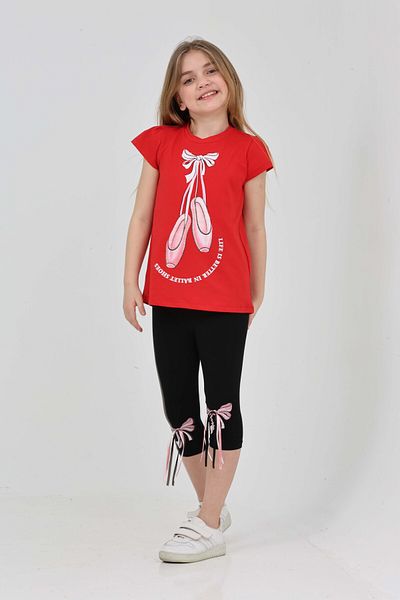 LupiaKids Ballerina Shoes Printed Girl's 2-Piece Set - T-Shirt & Leggings - Summer Comfortable Combination