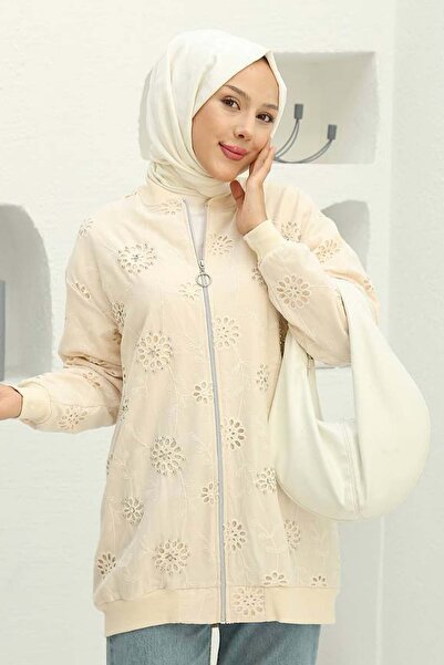 benguen 2000 Κρέμα Ζακέτα Κεντημένη με Πέτρα