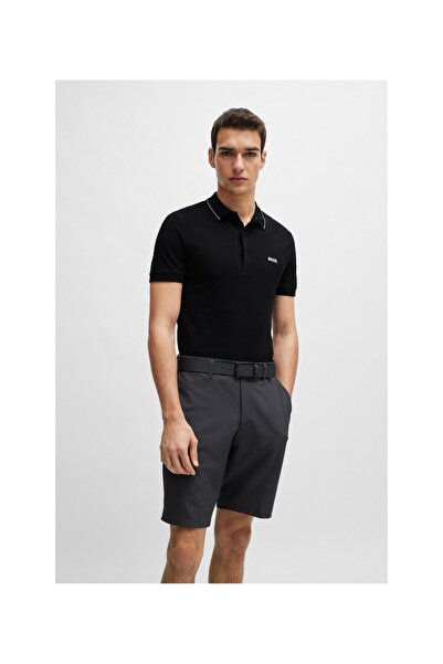BOSS Erkek Pamuklu Polo Yakalı Düğme Kapamalı Kısa Kollu Siyah Polo Yaka T-Sh...