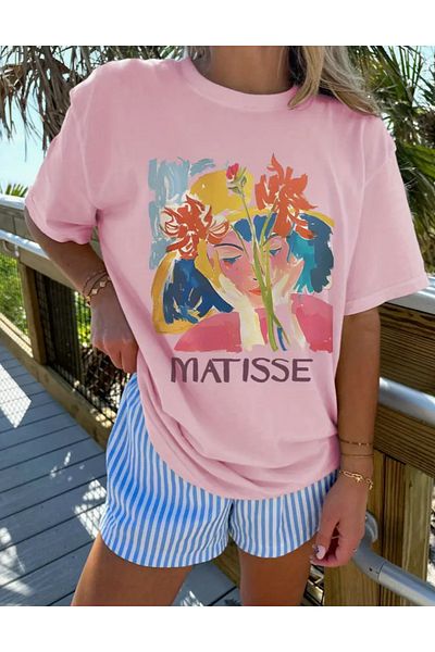 SUNFREE تي شيرت نسائي مطبوع من POPULAR TREND MATISSE مقاس كبير