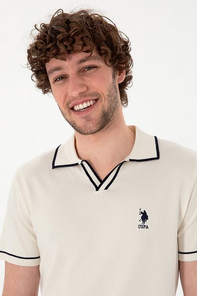 U.S. Polo Assn. Ανδρικό μπλουζάκι Slim Fit Polo Neck Cream Knitwear 50299364-vr071