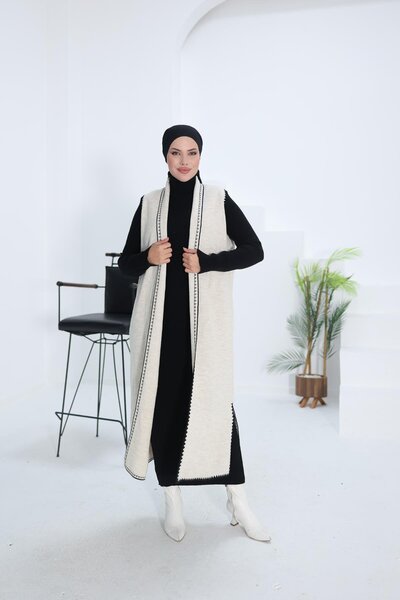 H HİJAB CENTER Ekru Kruvaze Çelik Yelek Nsr18205