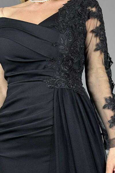 gesmoda G1341 Dantel Detaylı Maksi Tasarım Elbise Siyah