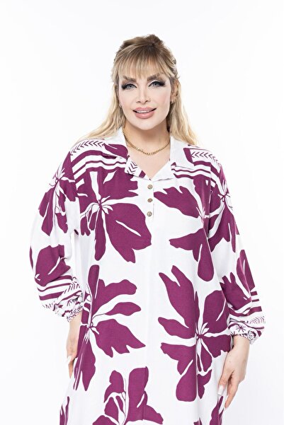 mervemoda γυναικείο μακρυμάνικο plus size υφαντό καλοκαιρινό μακρυμάνικο φόρεμα