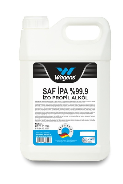 wogenet %99 saflıkta 5 lt %99.9 ipa izo propil temizlik solventi (izopropil dezenfektan)
