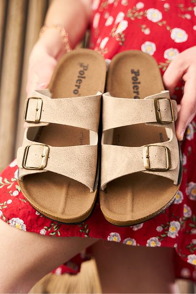 Nstil Καθημερινές παντόφλες Unisex Beige - Ελαφριά κομψή σόλα από φελλό με λουράκι Cif 77734-34132