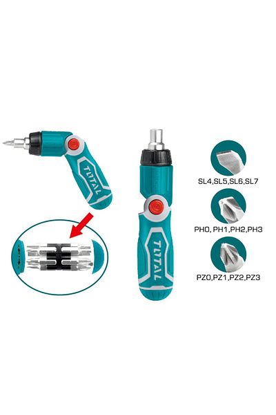 TOTAL Screwdriver Ratchet with 13 Interchangeable Tips