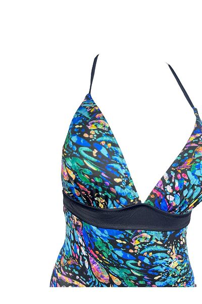 FUNELLA Κομψό γυναικείο μαγιό με μαύρο μοτίβο Tie-Dye Lace-Up