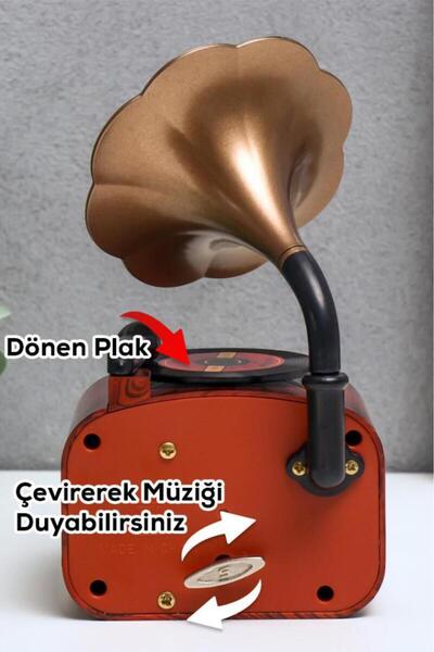 MUJGAN Dekoratif Nostaljik Dönen Plaklı Gramafon Müzik Kutusu