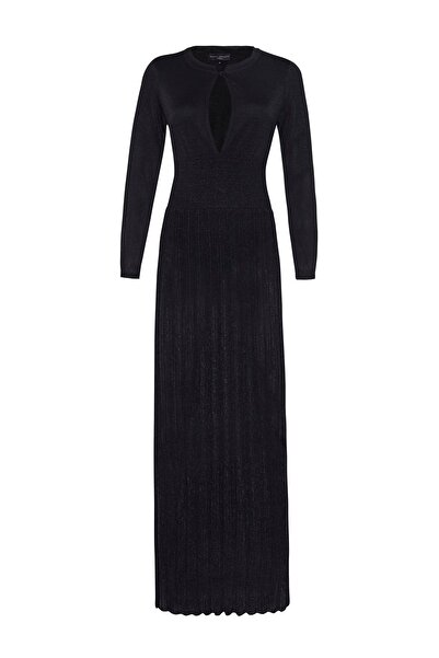 Beauty Omelette Siyah Damla Dekolteli Simli Uzun Elbise