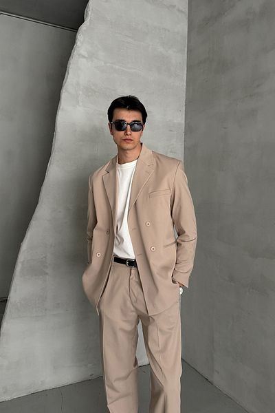 HYMAN Men's Oversize Comfortable Fit Double Breasted Suit