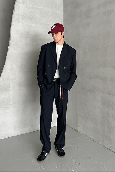 HYMAN Men's Oversize Comfortable Fit Double Breasted Suit