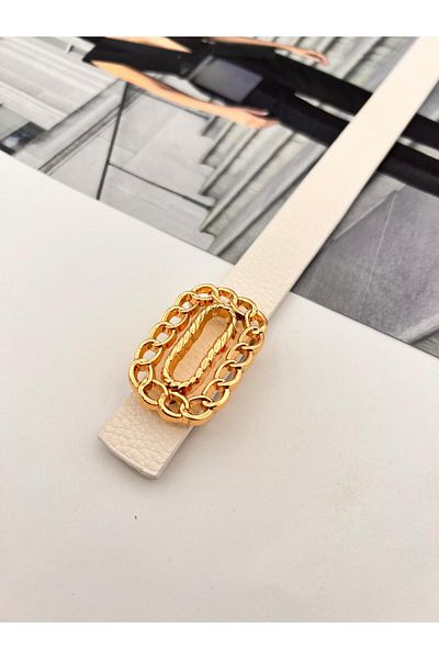 MODAM HİFA Chain Detailed Gold Buckle Women's Belt Trouser Belt Dress Belt Shirt Belt Coat Belt