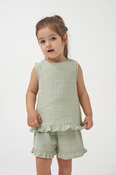 Minipodyum Girl's Summer Muslin Double Set with Ruffles on the Back