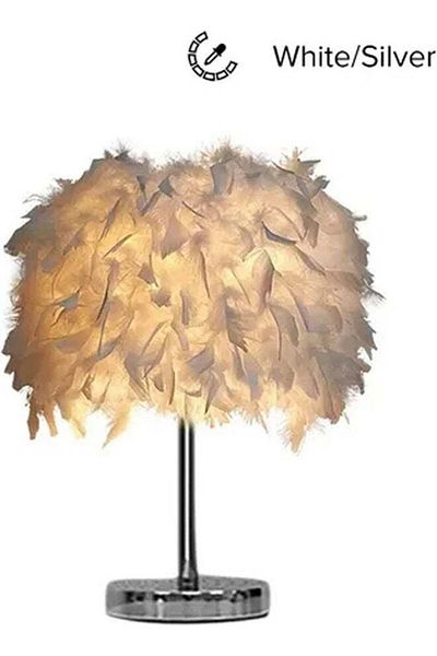 COOYA Feather Table Lamp, Portable Modern Style Antique Designed Decorative Table Lamp White 13cm