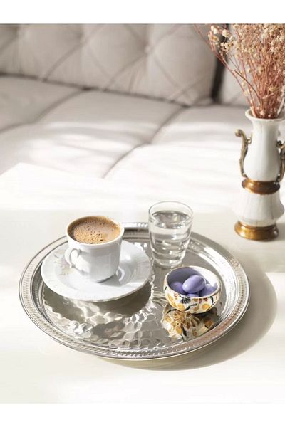 Bakır Concept Copper Tray Mini Round Single Silver Color