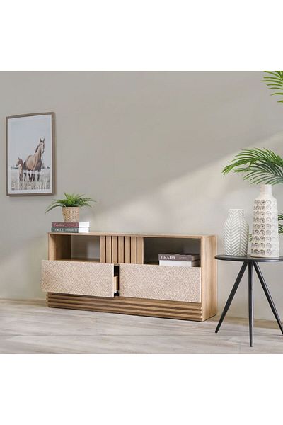 Danube Home خزانة تلفزيون داني لأجهزة التلفزيون حتى ٥٥ بوصة - لون لوزي/روطان، الطول ١٣٦ سم × العرض ٣٣ سم × الارتفاع ٦٢ سم