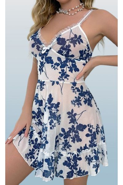 Cooqpoo Alb S/M-L/XL Marime Bleumarin Rochie Mini Florală Costum Fantezie Femei