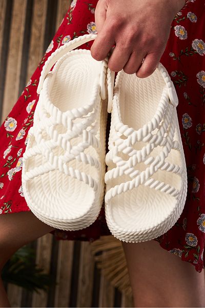 İmerShoes Sandale de mare pentru femei cu talpă groasă tricotate albe 810