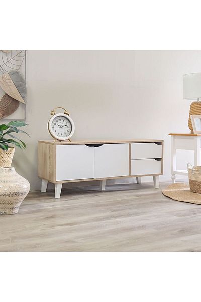 Danube Home وحدة تلفزيون موديستو ببابين ودرجين حتى ٣٢ بوصة - لون بلوط سونوما/أبيض، الطول ١٢٠ سم × العرض ٤٠ سم × الارتفاع ٤٩ سم