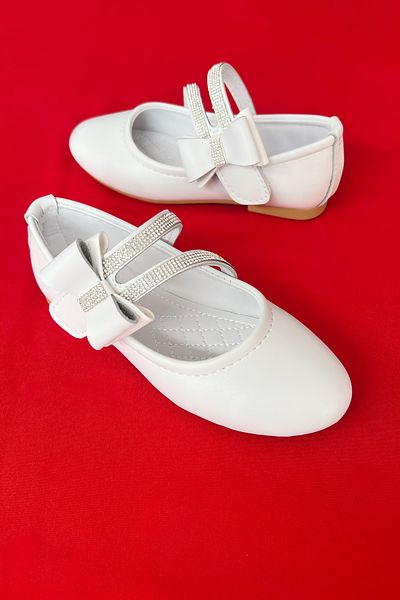 LUGMO Girl's Shoes - Bow Tie Ballerinas - White