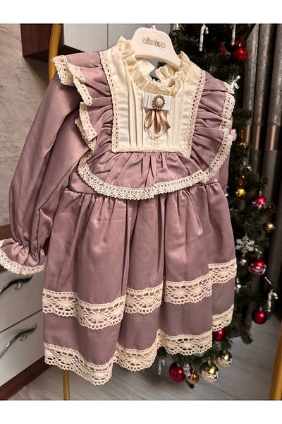 Butik Girls Birthday Party Dress Lined Satin Dress Powder Color