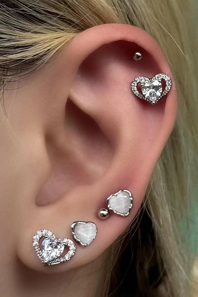 CAŞ DEKORASYON Silver Color Set of 6 Heart Figured Earrings