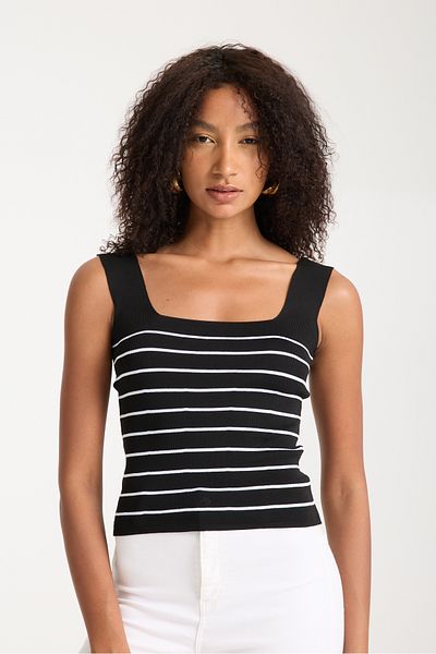 İLKCET MODA Striped Square Collar Stretchy Women's Knitwear