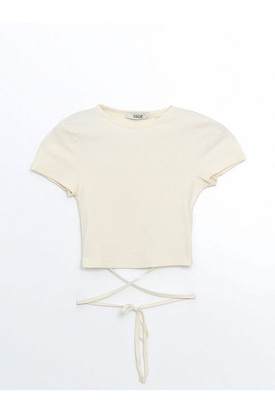 LC Waikiki Lcw Crew Neck Textured Women's Crop