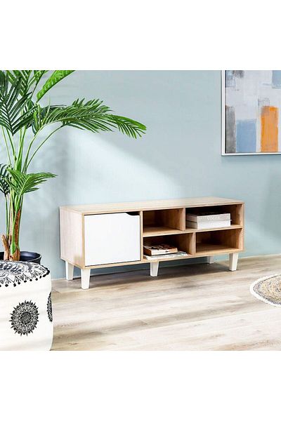 Danube Home وحدة تلفزيون إيليو لأجهزة التلفزيون حتى ٣٢ بوصة مع مساحة تخزين - لون بلوط سونوما/أبيض (طول ١٢٠ سم × عرض ٤٠ سم × ارتفاع ٤٩ سم)