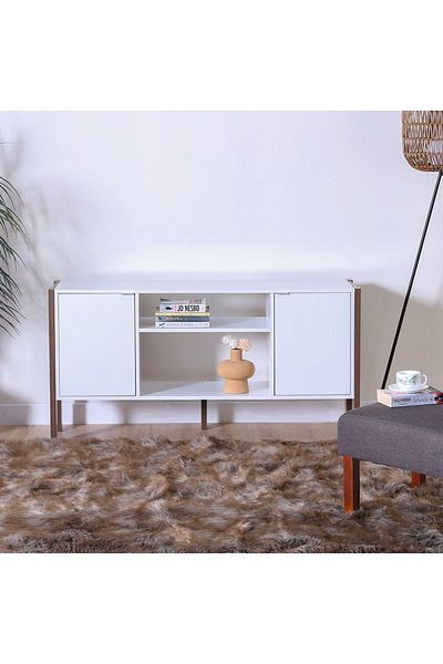 Danube Home Tarsus TV Unit for TVs upto 55 Inches with Storage - White/Walnut L134xW36xH69cm