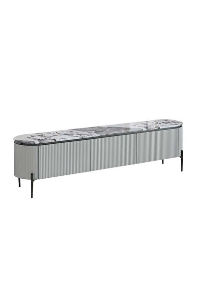Danube Home Hesdin Large Highgloss TV Unit Upto 80 Inch - Light Grey L200xW40xH54cm