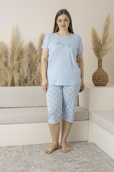 Estiva Set de pijamale largi din viscoză Capris cu mâneci scurte cu model de stea de vară pentru femei