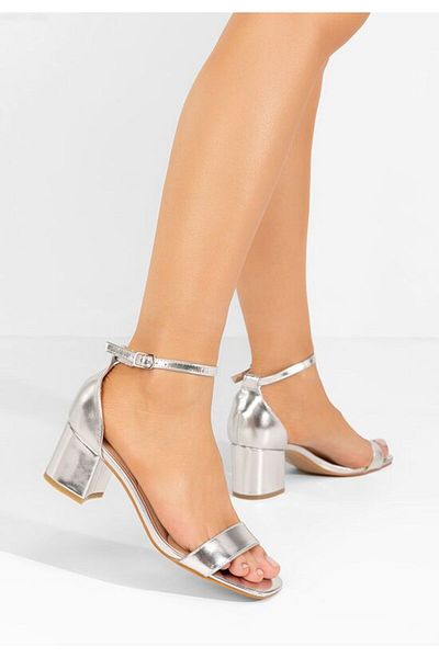 B T Shoes Sandale cu toc gros Karyssa argintii