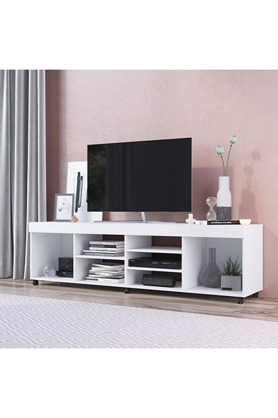 Danube Home Swellow TV Rack for TVs up to 50 Inches with Storage - White L180xW40xH51cm